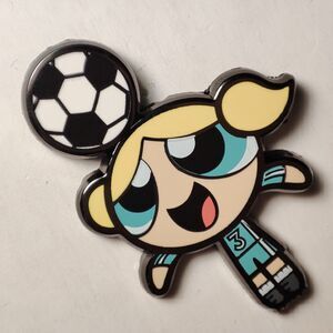The Powerpuff Girls Bubbles Playing Soccer Enamel Pin Official Cartoon Badge